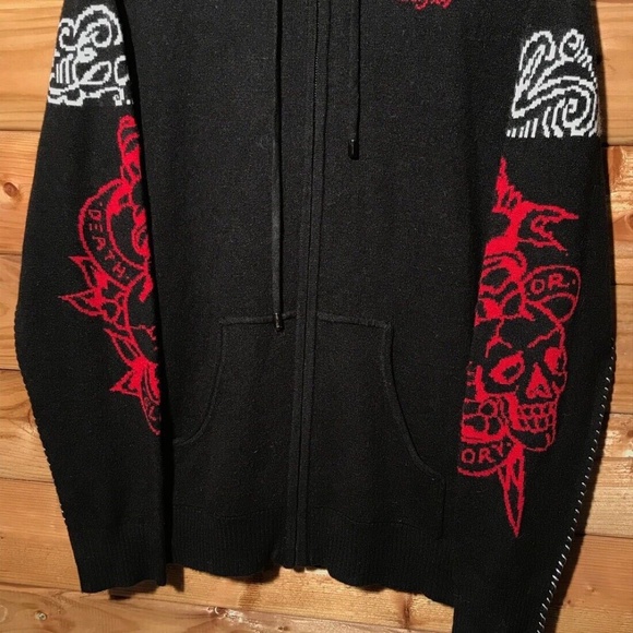 ED HARDY NWT Hooded Wool Blend Knit Sweater Cardigan Vintage Zip Up Lion. L - Picture 3 of 15